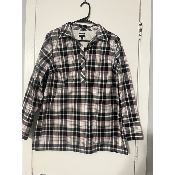 Talbots Tops - Talbots Womens Black White Red Plaid Wrinkle Resistant Popover Tunic Top Size 10